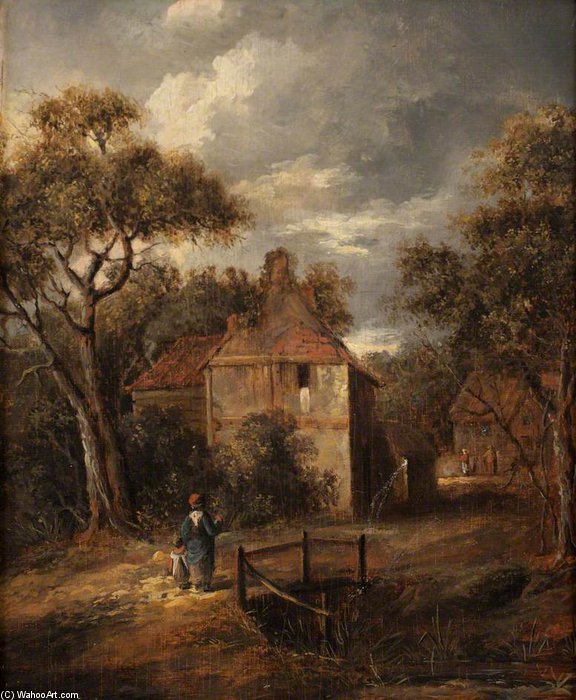 Wikioo.org - The Encyclopedia of Fine Arts - Painting, Artwork by James Stark - Landscape With Figures And Cottages