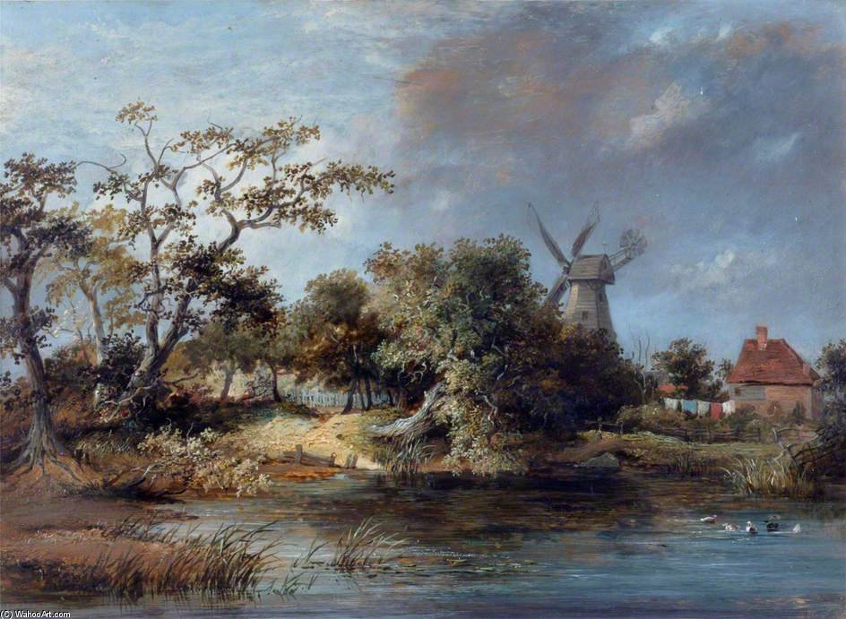 WikiOO.org - Encyclopedia of Fine Arts - Lukisan, Artwork James Stark - Ponds And A Windmill, Hastings