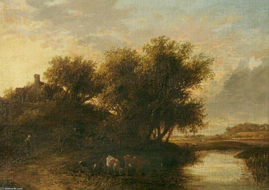 Wikioo.org - The Encyclopedia of Fine Arts - Painting, Artwork by James Stark - River Scene, Cattle In Foreground