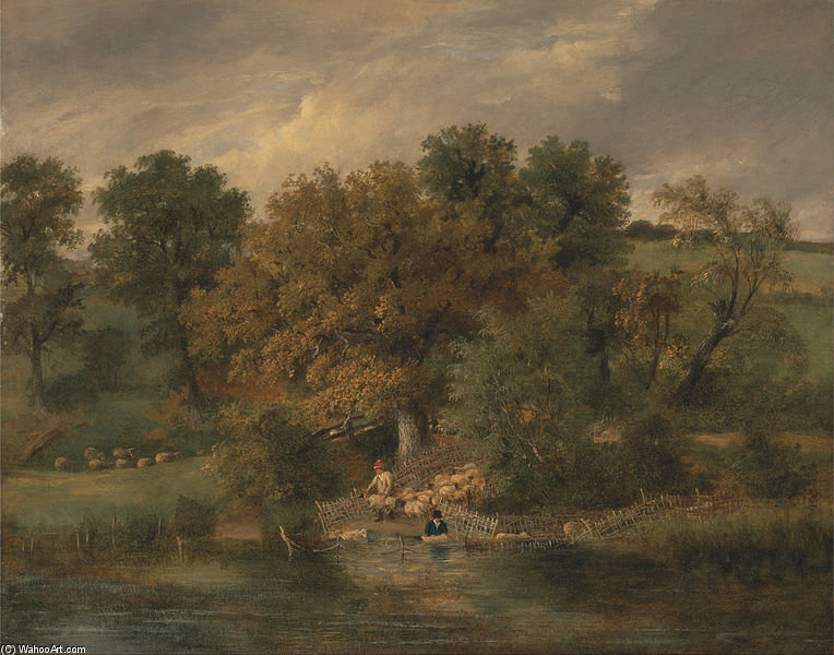 Wikioo.org - The Encyclopedia of Fine Arts - Painting, Artwork by James Stark - Sheep Washing At Postwick Grove, Norwich