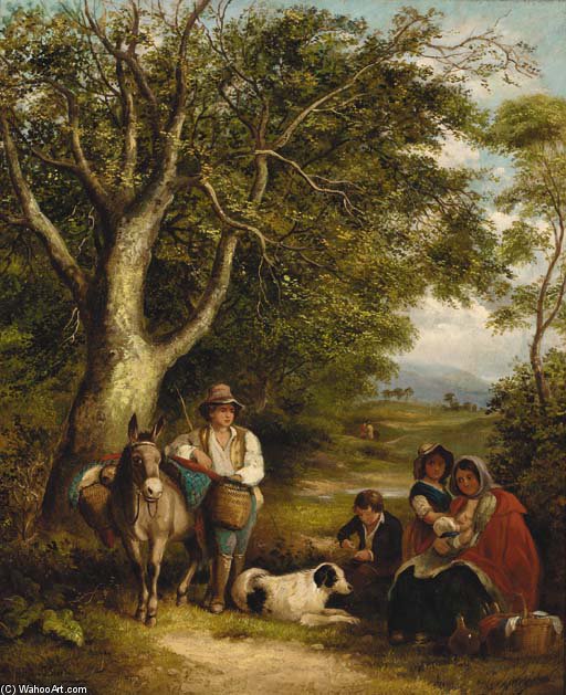Wikioo.org - The Encyclopedia of Fine Arts - Painting, Artwork by James Stark - Travellers Resting On A Wooded Track