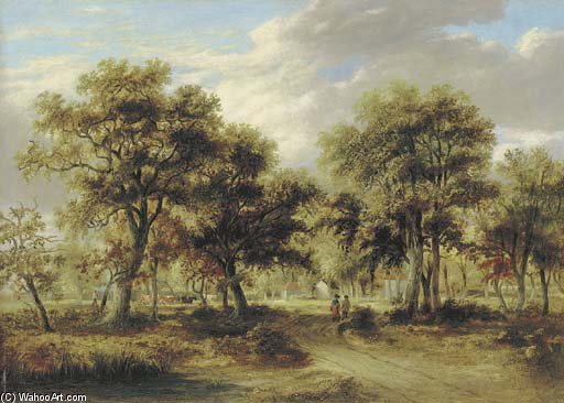 Wikioo.org - The Encyclopedia of Fine Arts - Painting, Artwork by James Stark - View Of Richmond Park With Figures On A Path And Cattle Beyond