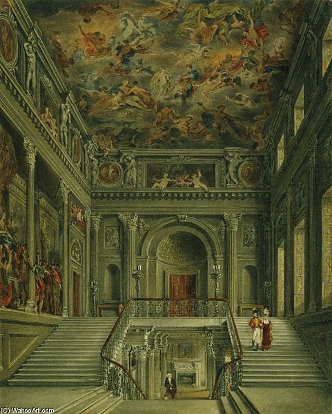 Wikioo.org - The Encyclopedia of Fine Arts - Painting, Artwork by James Stephanoff - Buckingham House, The Staircase