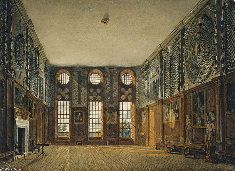 Wikioo.org - The Encyclopedia of Fine Arts - Painting, Artwork by James Stephanoff - Hampton Court Palace, Guard Chamber