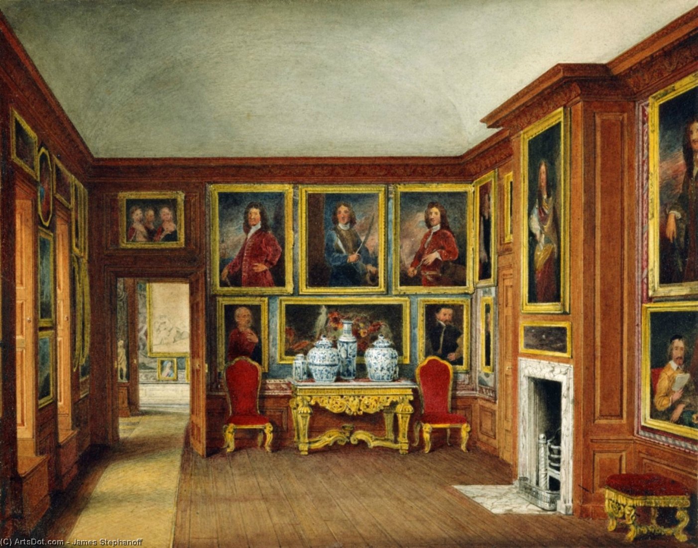 Wikoo.org - موسوعة الفنون الجميلة - اللوحة، العمل الفني James Stephanoff - Kensington Palace, Queen Mary's Drawing Room