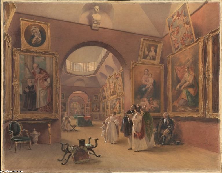 Wikioo.org - The Encyclopedia of Fine Arts - Painting, Artwork by James Stephanoff - Viewing At Dulwich Picture Gallery