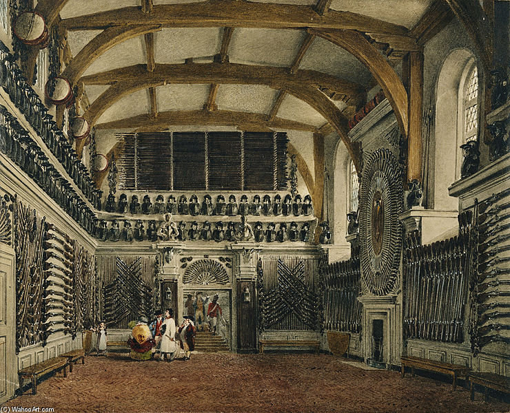 WikiOO.org - Енциклопедія образотворчого мистецтва - Живопис, Картини
 James Stephanoff - Windsor Castle, Old Guard Chamber