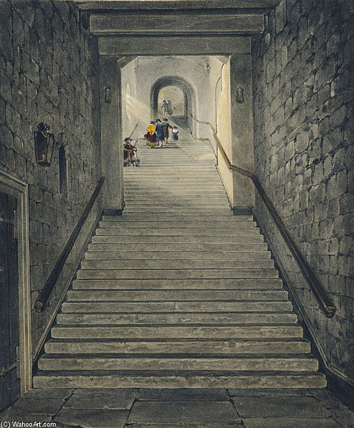 Wikioo.org - The Encyclopedia of Fine Arts - Painting, Artwork by James Stephanoff - Windsor Castle, Round Tower Staircase