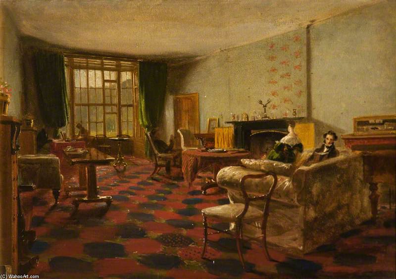 Wikioo.org - The Encyclopedia of Fine Arts - Painting, Artwork by James William Giles - An Interior At Haddo With George, 4th Earl Of Aberdeen, Reading