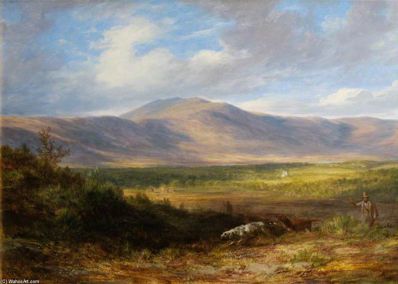 WikiOO.org - Εγκυκλοπαίδεια Καλών Τεχνών - Ζωγραφική, έργα τέχνης James William Giles - Moorland Landscape With Sportsman And Setter