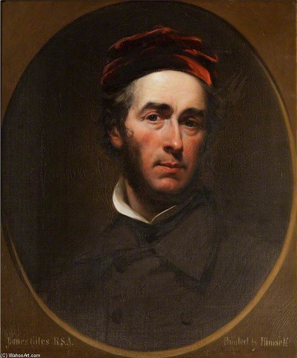 Wikioo.org - The Encyclopedia of Fine Arts - Painting, Artwork by James William Giles - Self Portrait In A Maroon Coat And Crimson Beret