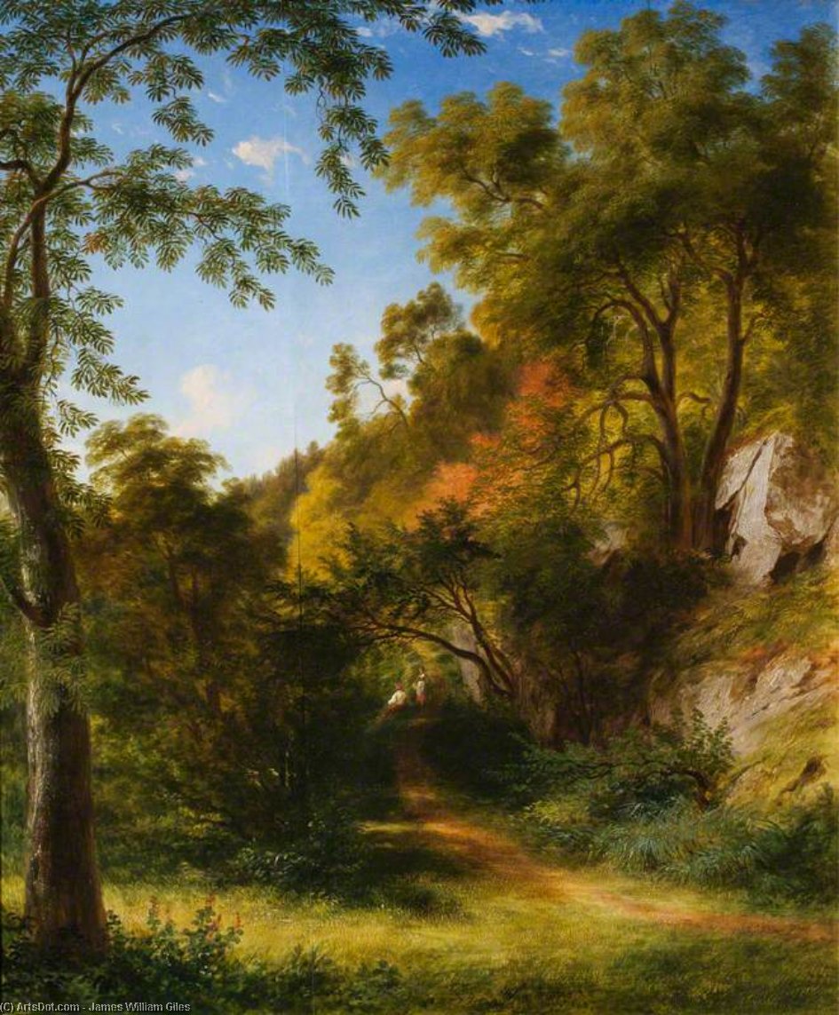 WikiOO.org - Encyclopedia of Fine Arts - Maalaus, taideteos James William Giles - Woodland Path With Figures