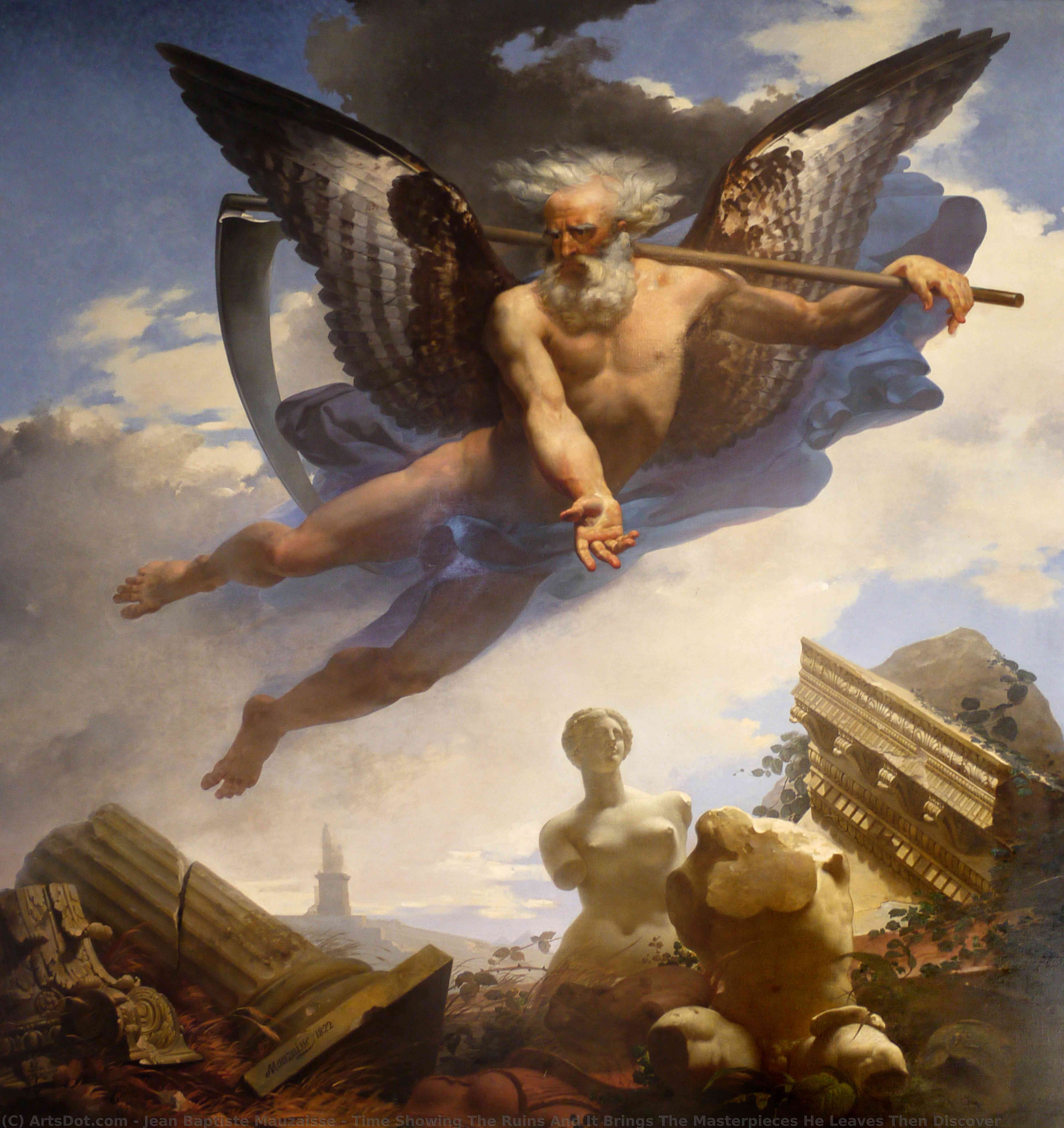 WikiOO.org – 美術百科全書 - 繪畫，作品 Jean Baptiste Mauzaisse - 时间显示废墟，带来他离开然后发现的杰作