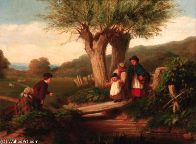 Wikioo.org - The Encyclopedia of Fine Arts - Painting, Artwork by John Anthony Puller - Gypsies Crossing A Brook