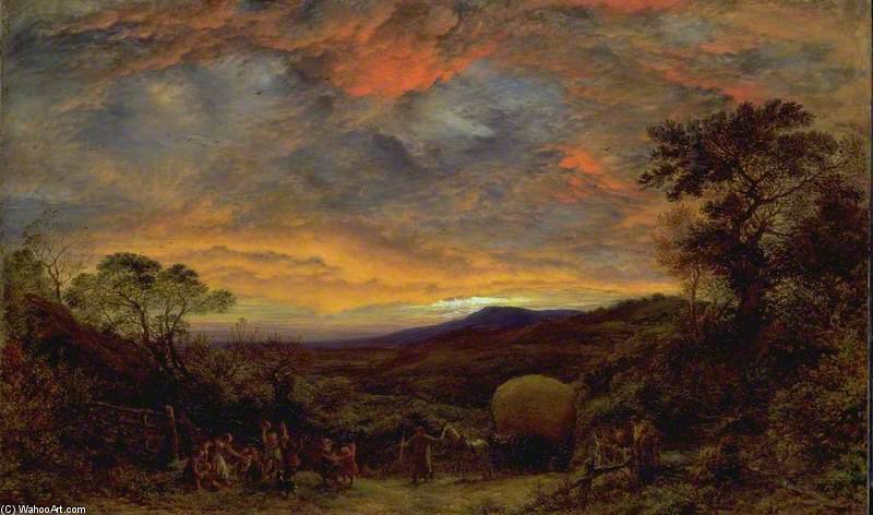 Wikioo.org - The Encyclopedia of Fine Arts - Painting, Artwork by John Linnell - Harvest Home, Sunset - The Last Load