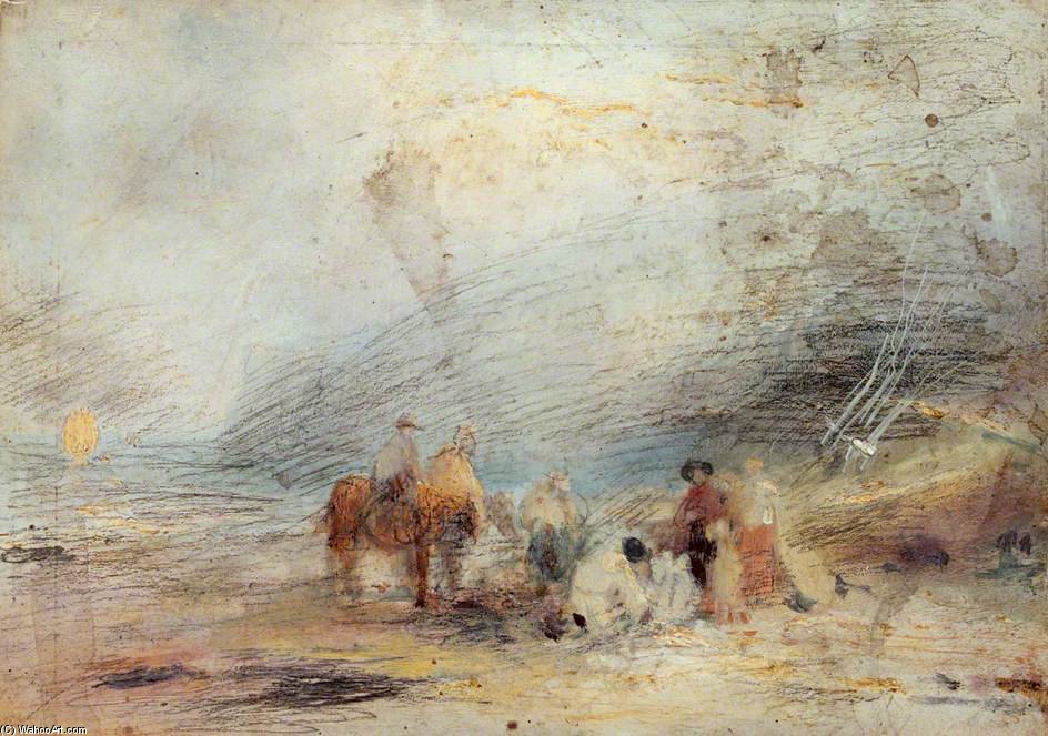Wikioo.org - The Encyclopedia of Fine Arts - Painting, Artwork by John Linnell - On The Beach Near Cullercoats, Northumberland