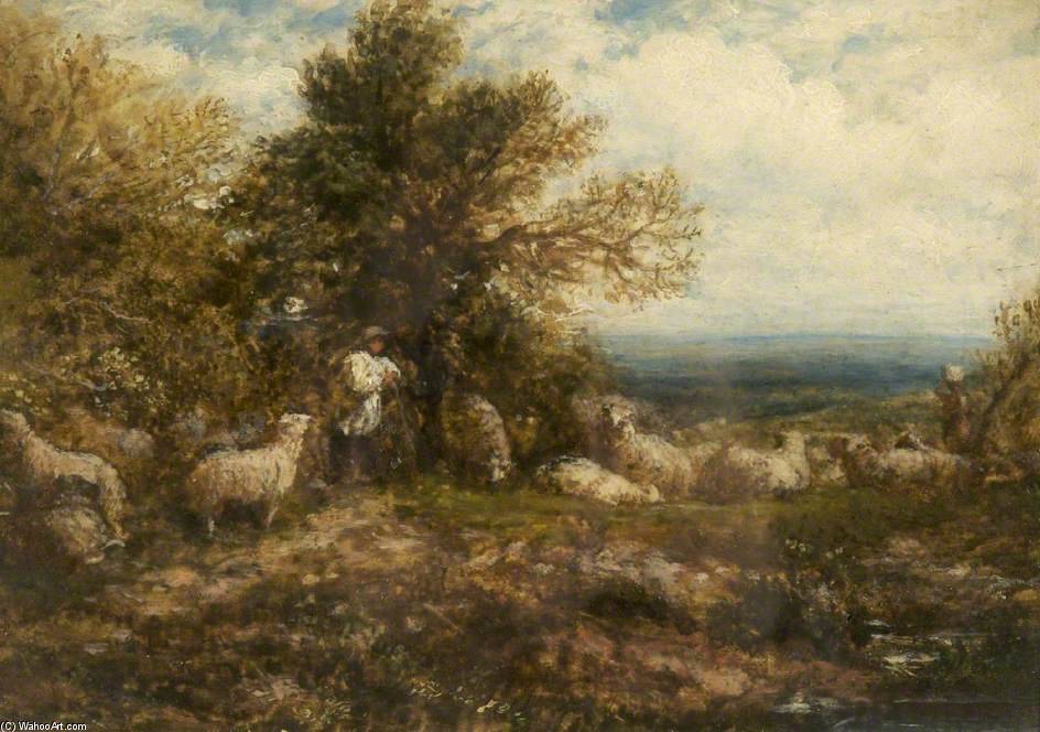 WikiOO.org - Enciclopédia das Belas Artes - Pintura, Arte por John Linnell - Sheep At Rest, Minding The Flock