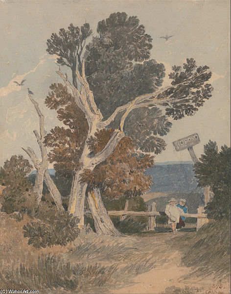 WikiOO.org - Encyclopedia of Fine Arts - Lukisan, Artwork John Sell Cotman - A Group Of Trees By A Fence