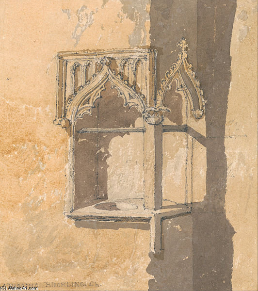 Wikioo.org - The Encyclopedia of Fine Arts - Painting, Artwork by John Sell Cotman - A Piscina In Blickling Church, Norfolk