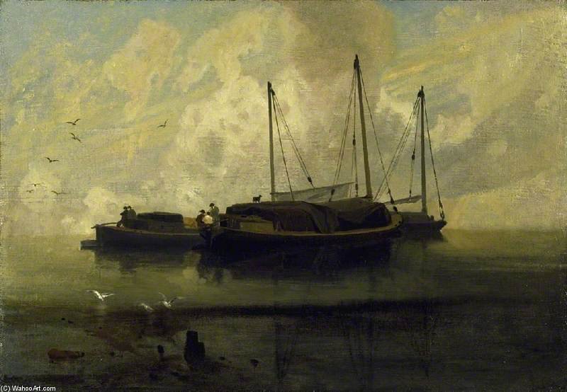 WikiOO.org - Encyclopedia of Fine Arts - Maalaus, taideteos John Sell Cotman - Boats At Anchor On Breydon Water