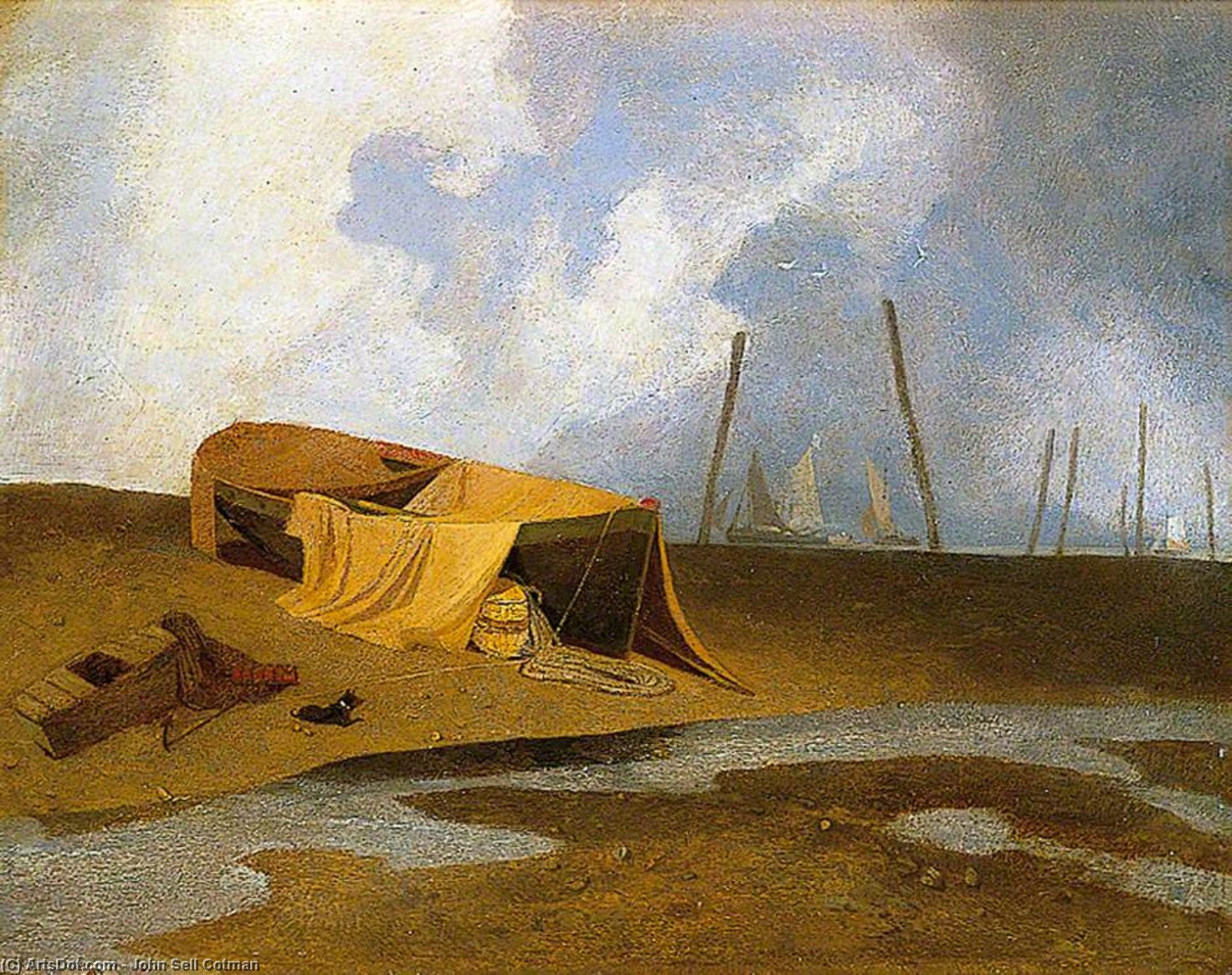 Wikioo.org - The Encyclopedia of Fine Arts - Painting, Artwork by John Sell Cotman - Boats On Cromer Beach, Norfolk