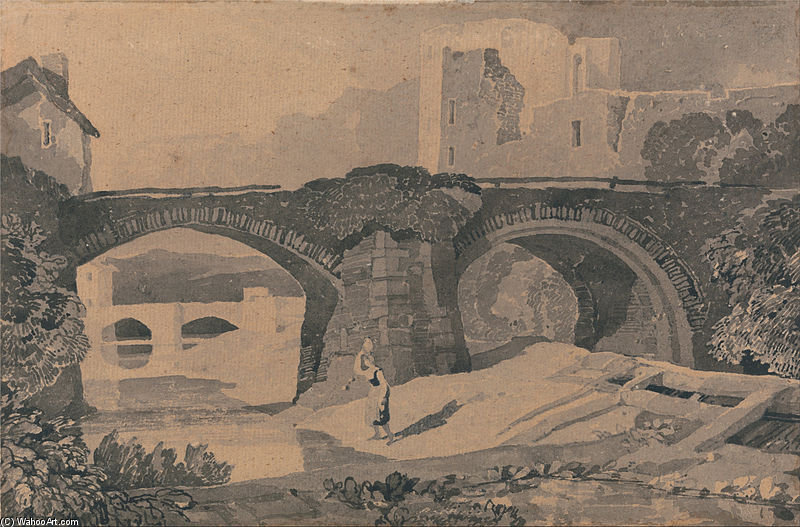 Wikioo.org - The Encyclopedia of Fine Arts - Painting, Artwork by John Sell Cotman - Brecon Bridge, Yorkshire