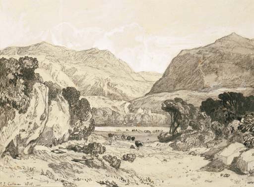 WikiOO.org - Enciclopédia das Belas Artes - Pintura, Arte por John Sell Cotman - Cattle Grazing In A Mountainous Landscape