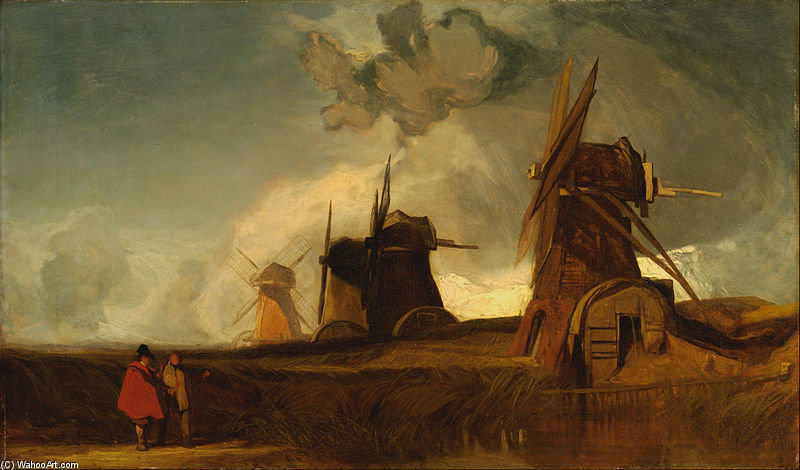 WikiOO.org - Encyclopedia of Fine Arts - Maalaus, taideteos John Sell Cotman - Drainage Mills In The Fens, Croyland, Lincolnshire