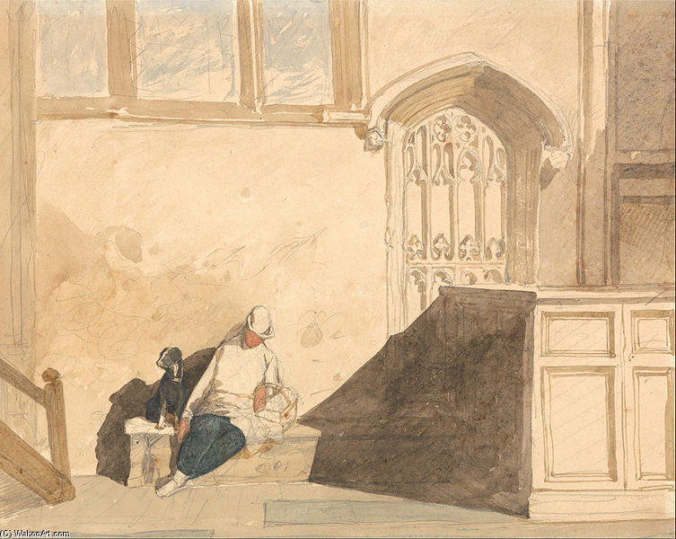 WikiOO.org - Encyclopedia of Fine Arts - Maalaus, taideteos John Sell Cotman - Errand Boy Asleep In A Church
