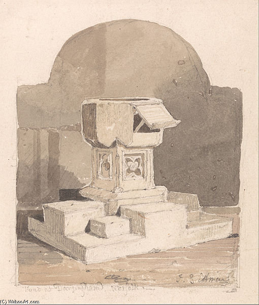 Wikioo.org - The Encyclopedia of Fine Arts - Painting, Artwork by John Sell Cotman - Font At Dersingham Church, Norfolk