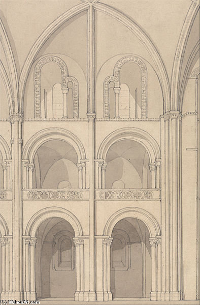 WikiOO.org - Encyclopedia of Fine Arts - Maalaus, taideteos John Sell Cotman - Perspective Elevation Of Part Of The Abbey Church Of Saint Stephen At Caen, Normandy