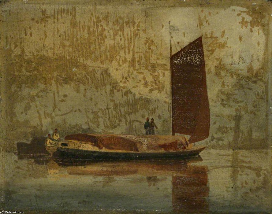 Wikioo.org - The Encyclopedia of Fine Arts - Painting, Artwork by John Sell Cotman - River Scene (a Norfolk Wherry)