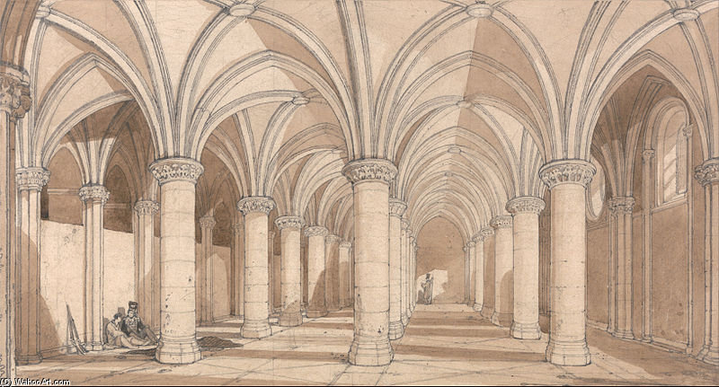 Wikioo.org – L'Encyclopédie des Beaux Arts - Peinture, Oeuvre de John Sell Cotman - Hall Les Barons, le Mont Saint Michel