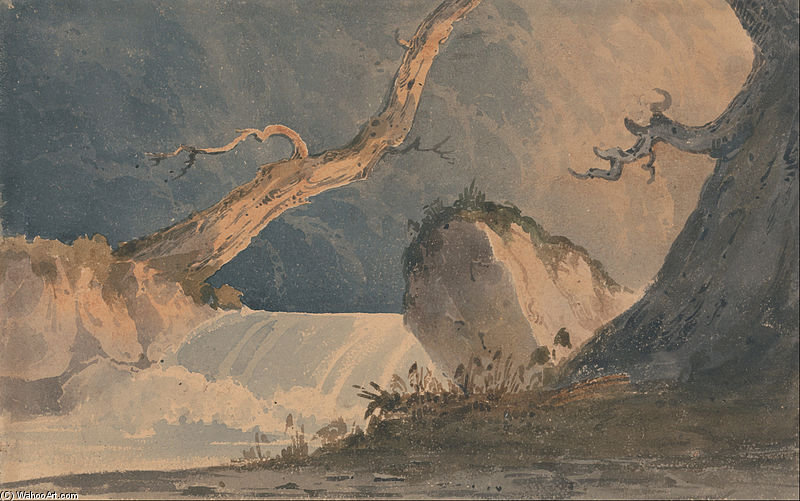 WikiOO.org - Encyclopedia of Fine Arts - Maalaus, taideteos John Sell Cotman - Waterfall In A Desolate Landscape