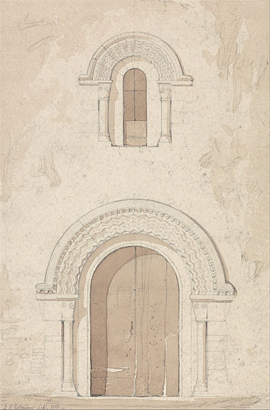Wikioo.org – L'Encyclopédie des Beaux Arts - Peinture, Oeuvre de John Sell Cotman - Ouest porte et fenêtre dans l église de Ham Près de Valognes, en Normandie