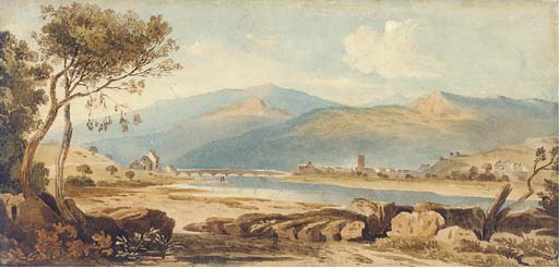 Wikioo.org - The Encyclopedia of Fine Arts - Painting, Artwork by John Varley I (The Older) - Machynlleth, Powys, From The River Dovey, Wales