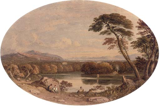 Wikioo.org - The Encyclopedia of Fine Arts - Painting, Artwork by John Varley I (The Older) - Romantic Landscape With Figures In The Foreground