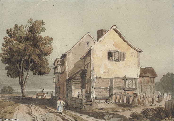 Wikioo.org - The Encyclopedia of Fine Arts - Painting, Artwork by John Varley I (The Older) - View Of A Cottage, Possibly Chiswick