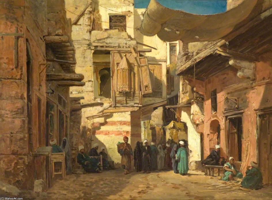 Wikioo.org - The Encyclopedia of Fine Arts - Painting, Artwork by John Varley Ii (The Younger) - A Street In The Hassonayn Quarter, Cairo