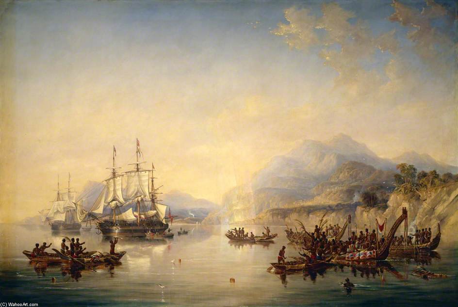 Wikioo.org - The Encyclopedia of Fine Arts - Painting, Artwork by John Wilson Carmichael - 'erebus' And 'terror' In New Zealand