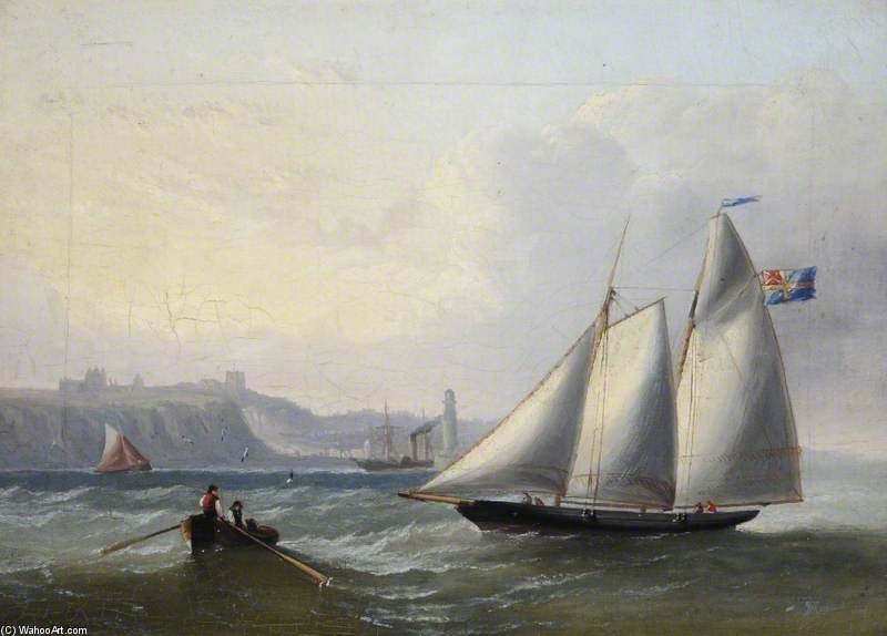 WikiOO.org - Güzel Sanatlar Ansiklopedisi - Resim, Resimler John Wilson Carmichael - A Sailing Boat Off Whitby, North Yorkshire