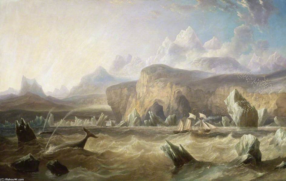 Wikioo.org - The Encyclopedia of Fine Arts - Painting, Artwork by John Wilson Carmichael - A Whaler Off A Mountainous Coast
