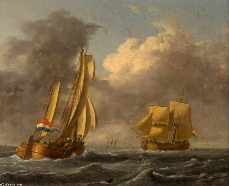 Wikioo.org - The Encyclopedia of Fine Arts - Painting, Artwork by John Wilson Carmichael - Dutch Galliots Off The Coast