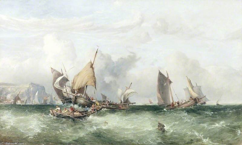 Wikioo.org - The Encyclopedia of Fine Arts - Painting, Artwork by John Wilson Carmichael - Fishing Boats Off Scarborough
