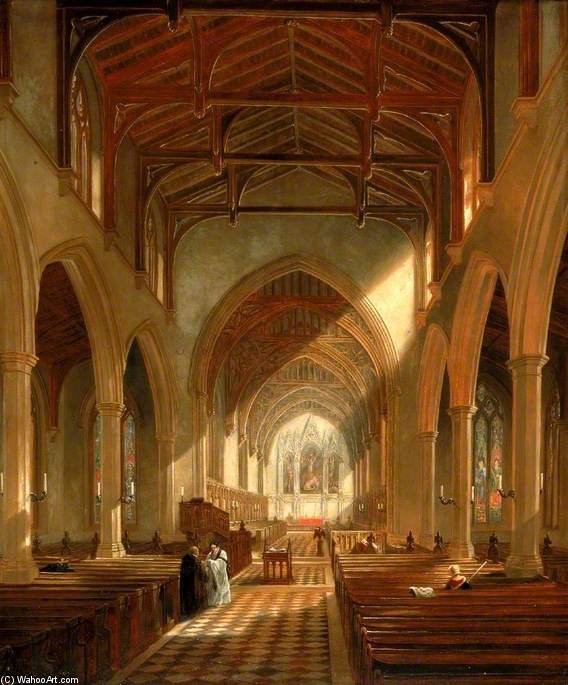Wikioo.org – La Enciclopedia de las Bellas Artes - Pintura, Obras de arte de John Wilson Carmichael - interior San Peter's Iglesia ,