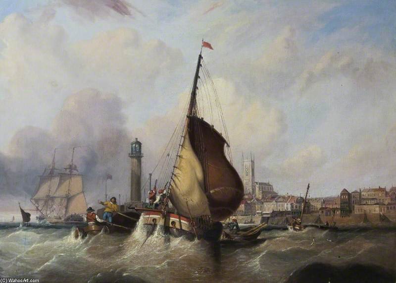 Wikioo.org - The Encyclopedia of Fine Arts - Painting, Artwork by John Wilson Carmichael - Margate Harbour, Kent