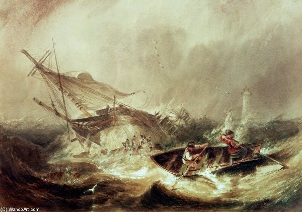 WikiOO.org - Enciclopédia das Belas Artes - Pintura, Arte por John Wilson Carmichael - Rowing To Rescue Shipwrecked Sailors Off The Northumberland Coast