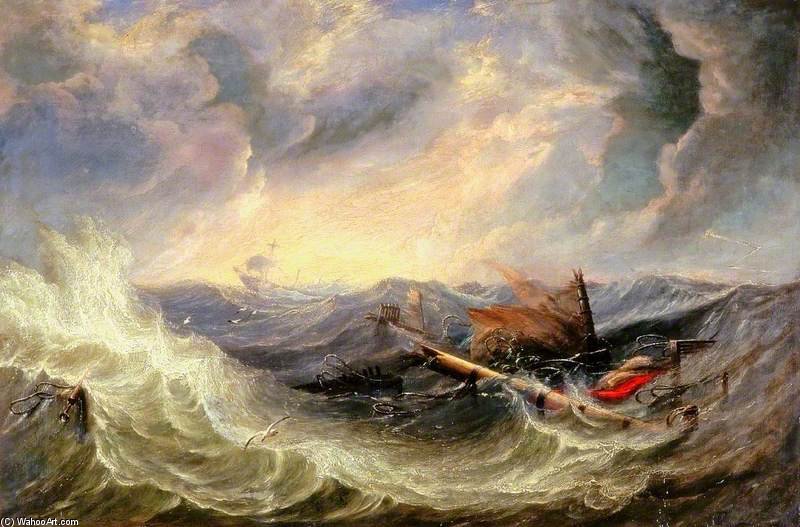 WikiOO.org - Εγκυκλοπαίδεια Καλών Τεχνών - Ζωγραφική, έργα τέχνης John Wilson Carmichael - Seascape With Wreckage