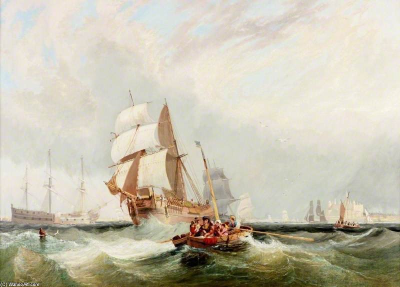 Wikioo.org - The Encyclopedia of Fine Arts - Painting, Artwork by John Wilson Carmichael - Shipping Inshore, A Boat Ferrying Passengers