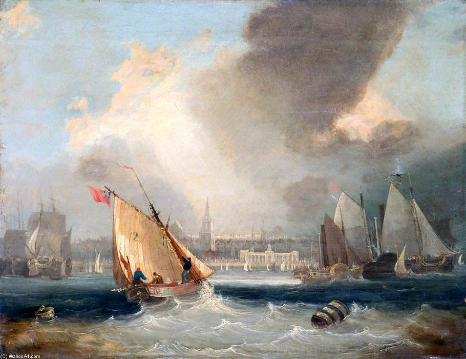WikiOO.org - Enciclopedia of Fine Arts - Pictura, lucrări de artă John Wilson Carmichael - Shipping Off George's Baths, Liverpool